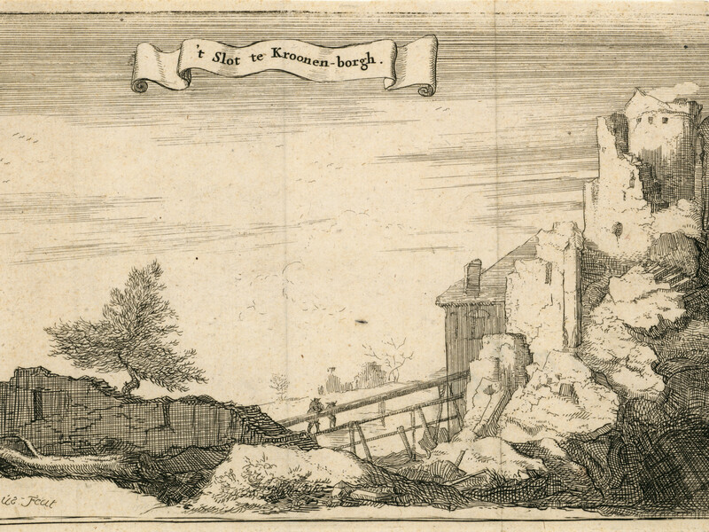 Kronenburg in 1673, na de verwoestingen in het rampjaar, prent I. Sorious
