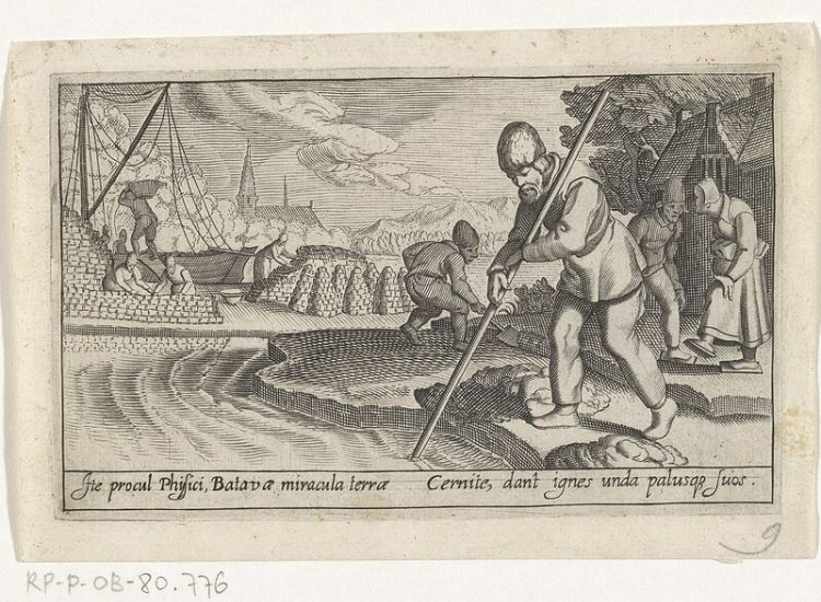 Prent van turfstekers rond 1610, Coll. Rijksmuseum.