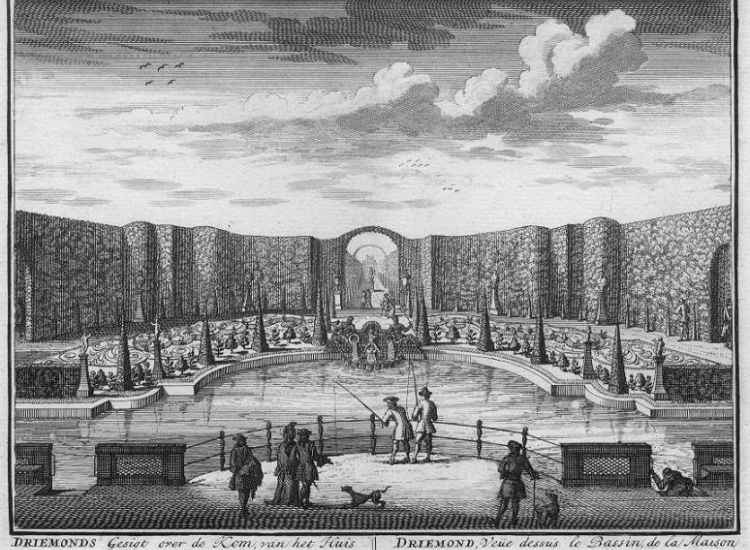 De tuin van Driemond, prent uit de Zegepralende Vecht, 1719.