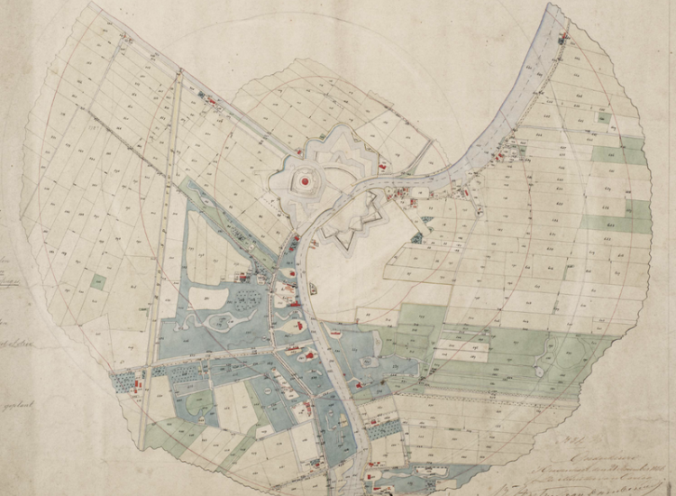 Kaart van de verboden kringen rondom fort Nieuwersluis